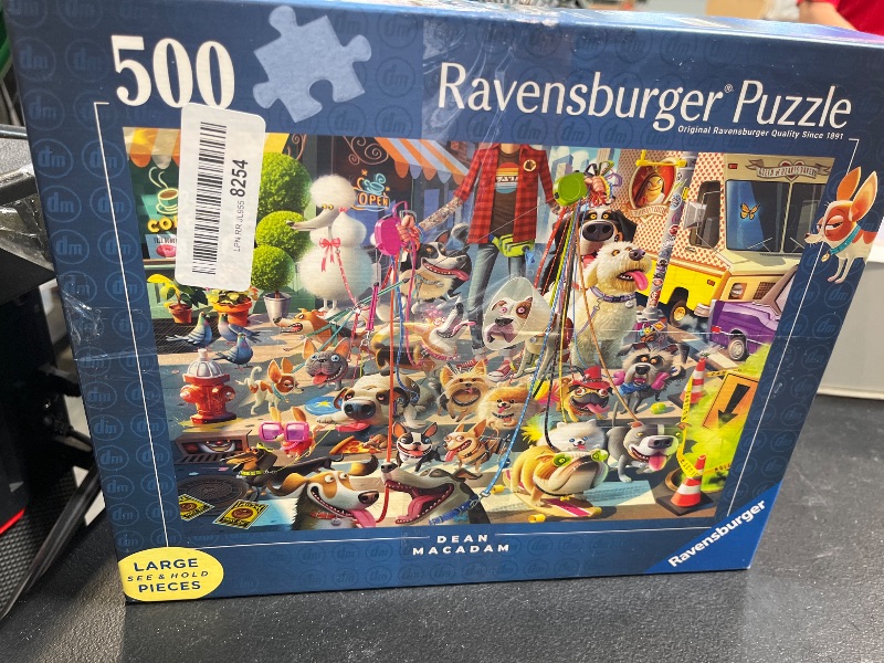 View 2 of Ravensburger - The Dog Walker - 500 Piece Large Format Jigsaw Puzzle - Vibrant, Bold Colors - Laugh Inducing Details - Overworked Dog Walker - Premium Quality - Puzzles for Adults