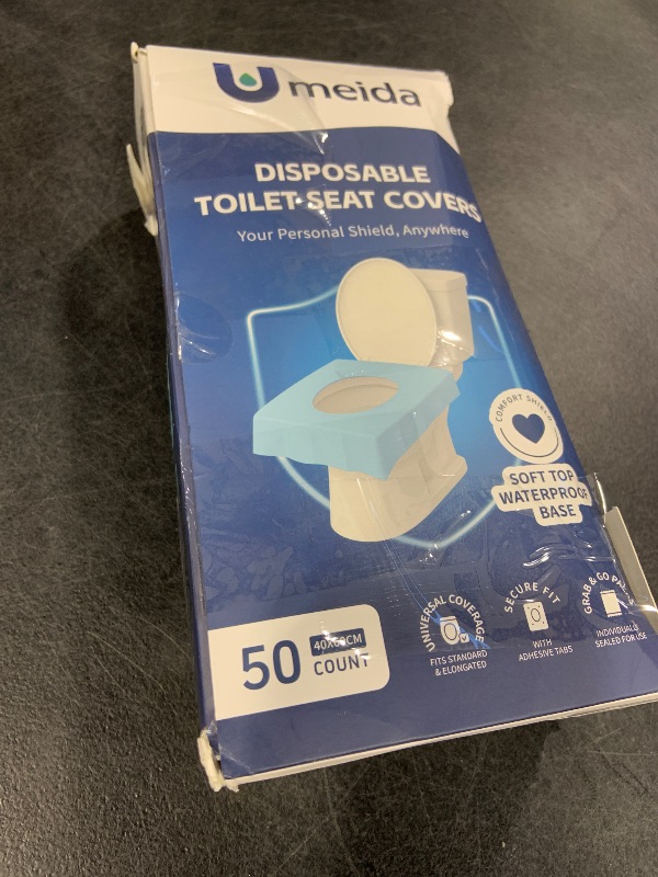 Photo 1 of Umeida 50 Count Disposable Toilet Seat Covers, XL Waterproof Travel Pack, Center Strip Stays Attached, Adhesive Tabs, Individually Wrapped for Public Restrooms, Airplane, Kids and Adults