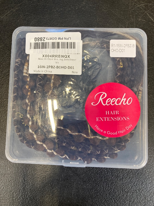 Photo 1 of REECHO Clip in Braid Hair Extensions for Women, 16" Boho Dreadlock Clip in Braids with Beads & Charms, 2PCS Handmade Synthetic Braided Hairpieces for Cosplay Daily Styling, Dark Brown Mix