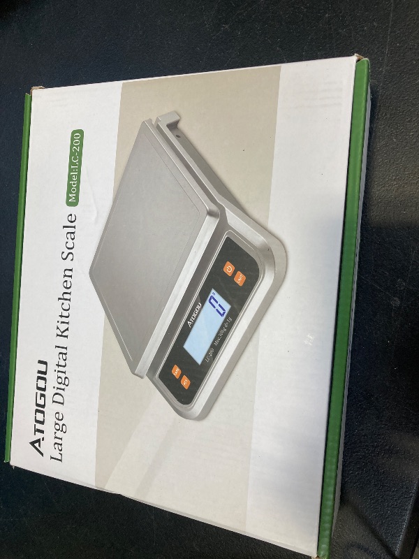 Photo 1 of Atogou 88lb Food Scale, Commercial Kitchen Scale Plug-in Usable with Full View LCD Display, Stainless Steel, for Baking, Bread, Cooking, Meat, Vegetables, Farm, Industry LC200 Silver