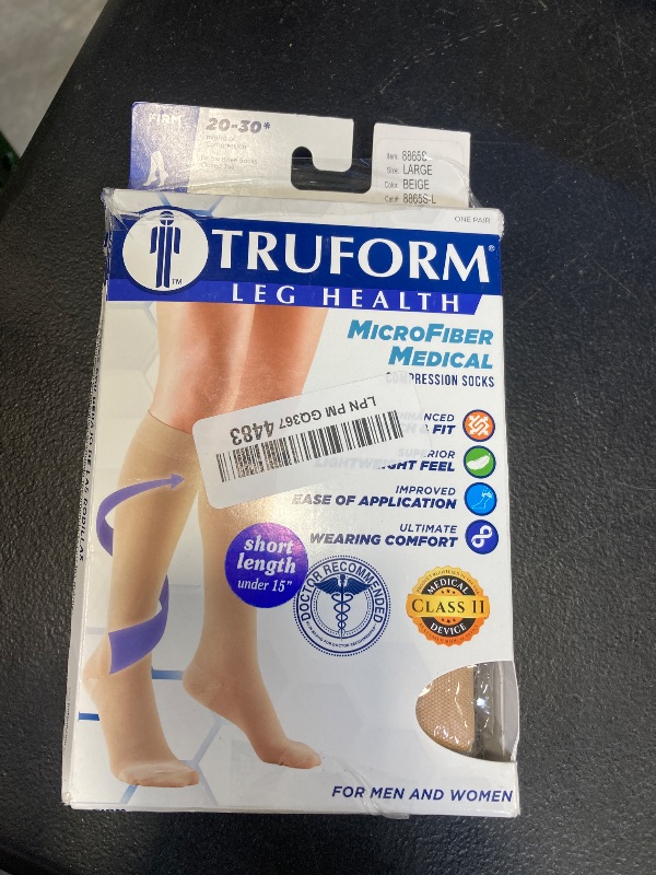 Photo 1 of Truform Short Length 20-30 mmHg Compression Stockings for Men and Women, Reduced Length, Closed Toe, Beige, Large (short length)
