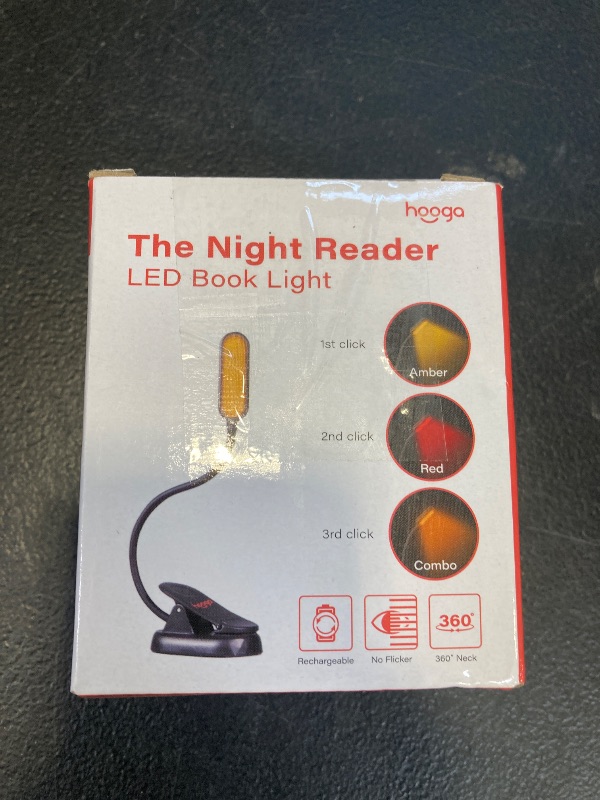 Photo 1 of hooga Amber Book Light – Blue Light Blocking Reading Light for Bed, Stepless Dimming, Rechargeable Clip-On Night Light, 1600K Amber & 625nm Red LED for Night Reading