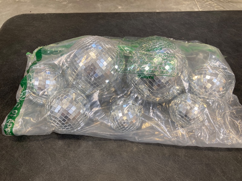 Photo 1 of Haull 7 Pcs Large Disco Ball Set Silver Mirror Disco Reflective Ball with Hanging Ring Party Ornament Decoration for Stage Club Ballroom Dance Hall Wedding Prom Props(3'', 4'', 6'')