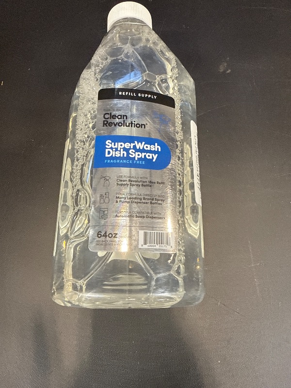 Photo 1 of Clean Revolution Dish Spray, Powerful Formula Cuts Through Grease, Compatible with Dawn Powerwash Sprayers and Foamers, Fragrance Free, 64 Fl Oz