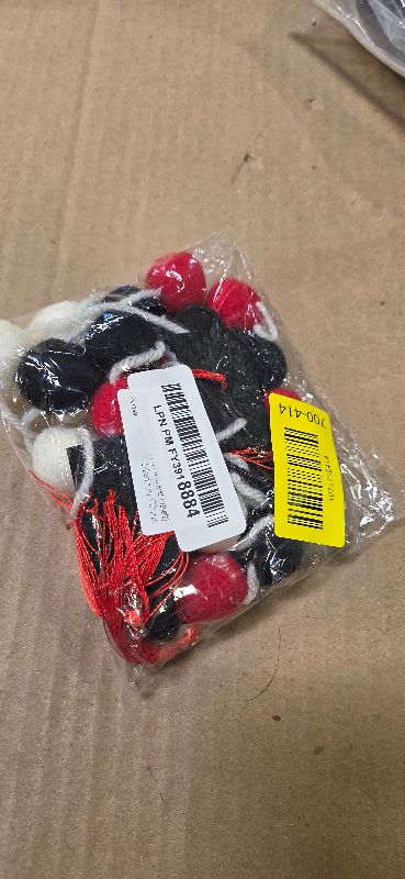 Photo 1 of Graduation Cap Felt Ball Garland, Graduation Hat Party Decor Banner for 2024 High School College Grad Party Banner Felt Ball Garland (Black Red White with Red Tassels)
