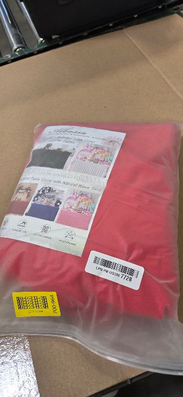 Photo 1 of Albassa Table Skirt Spandex Table Cover for Rectangular Tables 6ft, Wrinkle Resistant Ruffles Elastic Table Cover and Table Skirt for Banquets, Weddings, Parties (Red, 6ft 1Pack)