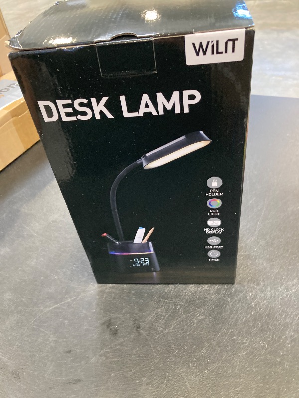 Photo 1 of WILIT LED Desk Lamps for Home Office with Pen Holder, Table Lamp for Bedroom with USB Charging Port & Clock, RGB Night Light, Study Lamp for Kids Girls, Desk Light for College Dorm Room Essentials