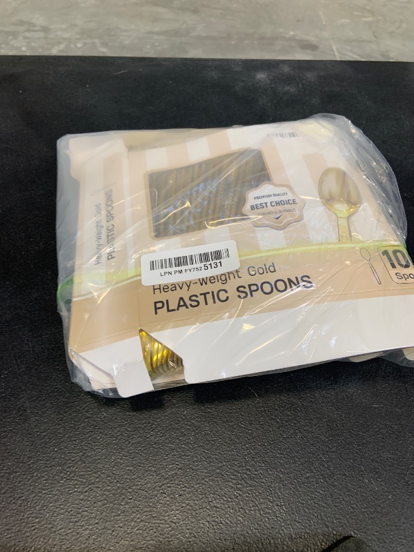 Photo 1 of 100 Gold Disposable Plastic Spoons, Heavy Weight Disposable Spoons Plastic Utensils for Parties, Weddings, Picnics, Big Event, Daily Use - BPA FREE