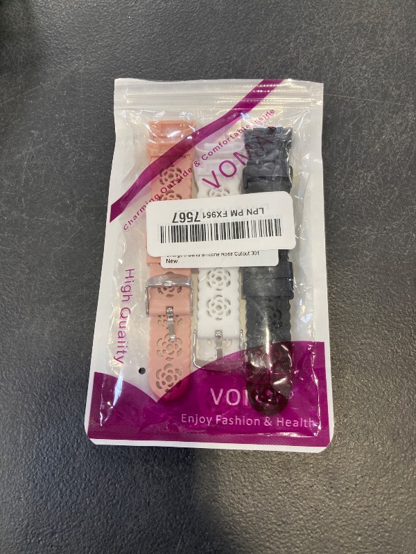 Photo 1 of 3-Pack Sport Bands Compatible with Fitbit Charge 6/ Charge 5 for Women, Lace Silicone Slim Narrow Thin Rose Hollowed-out Replacement Strap Wristband(Black/White/Sand Pink)