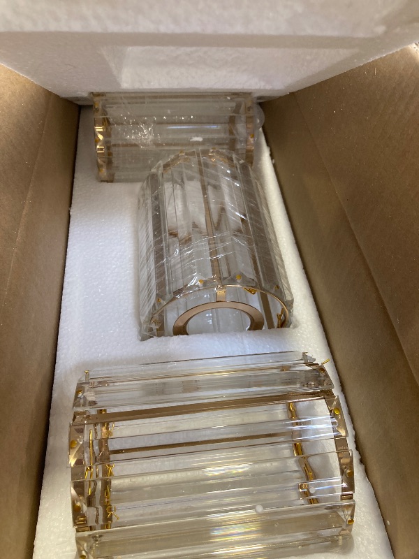 Photo 1 of Meybiok Modern Crystal Bathroom Vanity Light, 3-Light Brushed Gold Bathroom Light Fixtures with Clear Shades, Vanity Lighting Fixtures Over Mirror (Exclude Bulb)