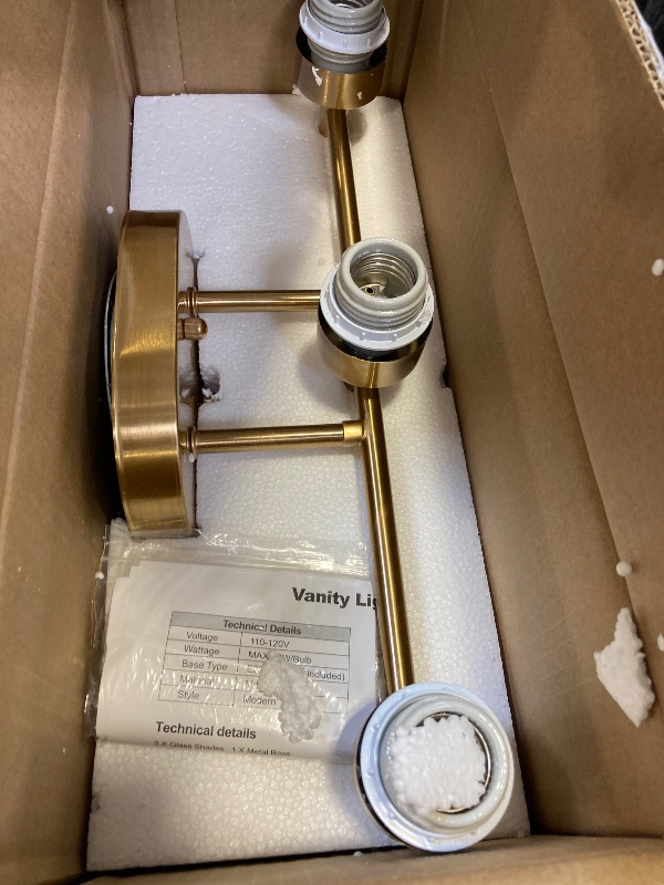 Photo 1 of Meybiok Modern Crystal Bathroom Vanity Light, 3-Light Brushed Gold Bathroom Light Fixtures with Clear Shades, Vanity Lighting Fixtures Over Mirror (Exclude Bulb)