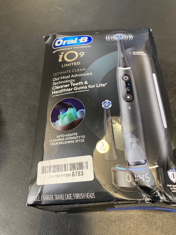 Photo 1 of Oral-B Rechargeable Electric Toothbrush, iO9 Limited Ultimate Clean, 7 Cleaning Modes, Interactive Display, iSense Charger, Charging Travel Case, Visible Pressure Sensor, 3 Brush Heads, Black