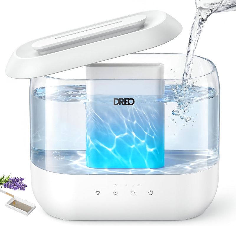 Photo 1 of Dreo Humidifiers for Bedroom, 4L Top Fill for Large Room, 36H Runtime, 28 dB Quiet Supersized Cool Mist Air Humidifier for Baby Nursery, Plants, Indoor, Night Light, Easy to Clean & Fill, White
