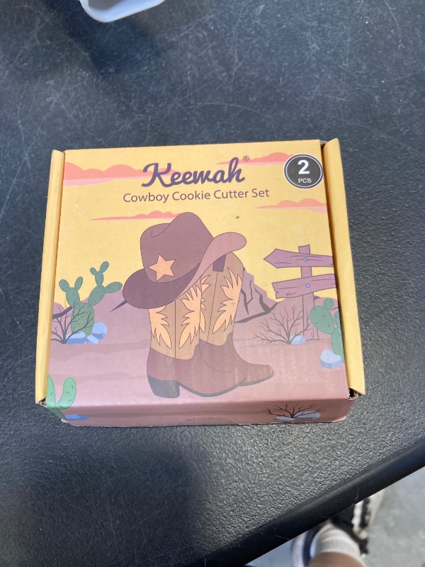 Photo 1 of Keewah Cowboy Cookie Cutter - 2 Piece - 4” Hat, 4.5” Boot - Stainless Steel