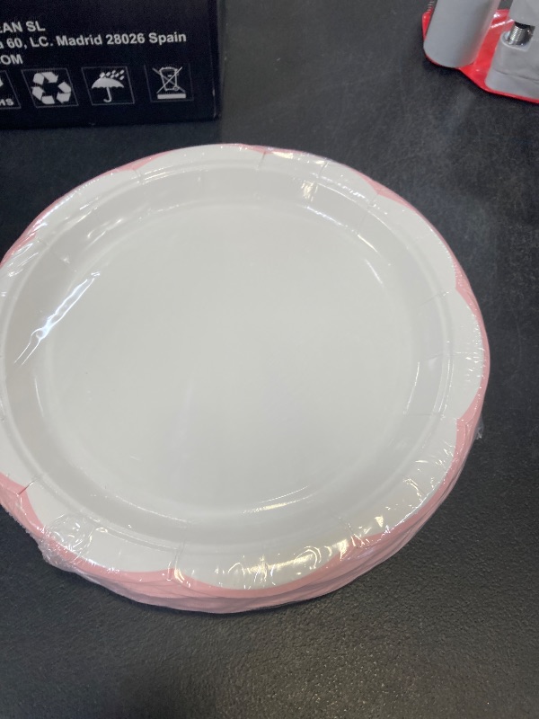 Photo 1 of NatNarr 30 Pcs Pink and White Paper Plates, 9 Inch White Plates with Pink Trim Scalloped Paper Plate Disposable for Mother's Day, Baby Shower, Wedding, Bridal Shower, Birthday