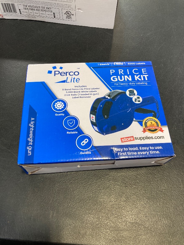 Photo 1 of Perco Lite 1 Line Price Gun with Price-Marking Labels Kit — Includes 5,000 Blank White Labels, 1 Gun Clip, 2 Ink Rollers — 1 Ink Roll & Labels Preloaded — Ideal for Retail Pricing, Inventory, and More
