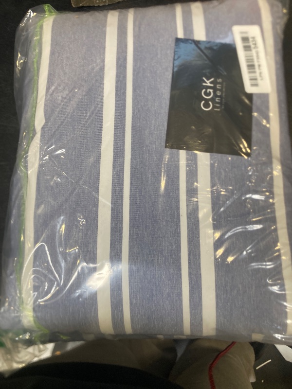 Photo 1 of Extra Deep Split King Sheet Set - 7 Piece Breathable and Cooling Sheets - Hotel Luxury Bedding for Women, Men, Kids & Teens - Secure Fit - Soft and Wrinkle Free with Extra Deep Pockets - Blue Stripes