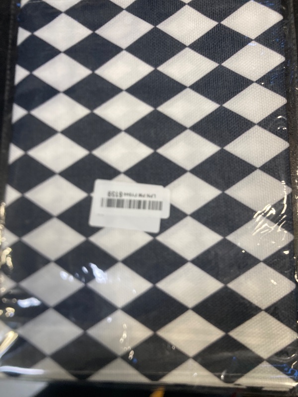 Photo 1 of Nepnuser Black White Diamond Table Runner Tea Themed Party Decoration Picnic Holiday Harlequin Checkered Table Cover for Kitchen Dining Room 72Inches Long