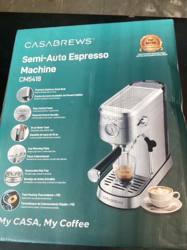 Photo 1 of CASABREWS CM5418 Espresso Machine 20 Bar, Compact Espresso Maker with Steam Milk Frother, Stainless Steel Coffee Machine with 34oz Removable Water Tank for Cappuccino, Small Latte Machine, Silver