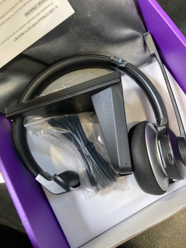 Photo 1 of Bluetooth headset, Wireless Headset with Mic for Work, Advanced AI Noise Cancelling Microphone (Clear Calls & Mic Mute), Bluetooth 5.3, Headphones with Mic, for PC/Zoom/Office(No USB Dongle Included)