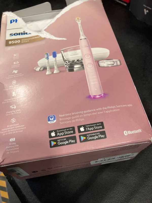 Photo 1 of Philips Sonicare DiamondClean Smart 9500 Electric Toothbrush - Sonic Toothbrush with App, Pressure Sensor, 15 Brushing Settings, Replacement Reminder, USB Charging Travel Case, Pink, Model HX9923/21