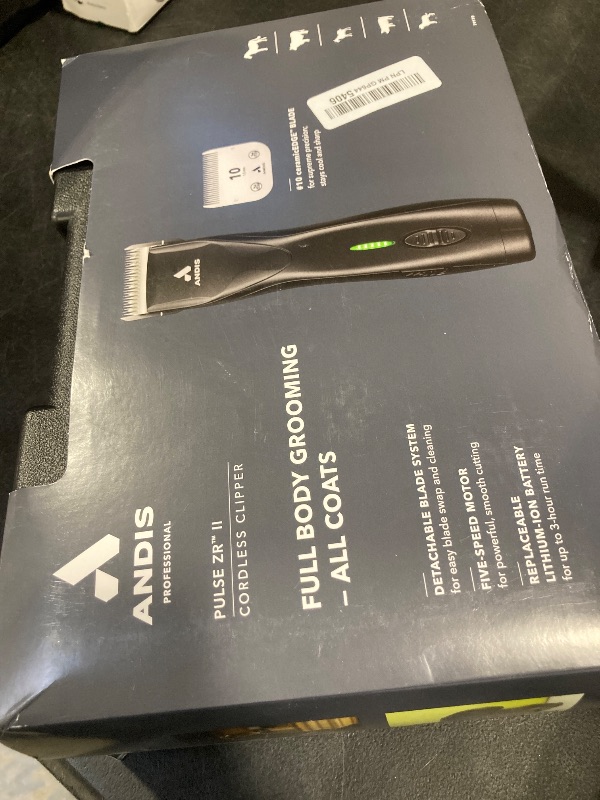 Photo 1 of Andis 79170 Pulse Zr II 5-Speed Detachable Blade Clipper, Cordless Animal/Dog Grooming, Removable Lithium Ion Battery, LED Charge Light, Black