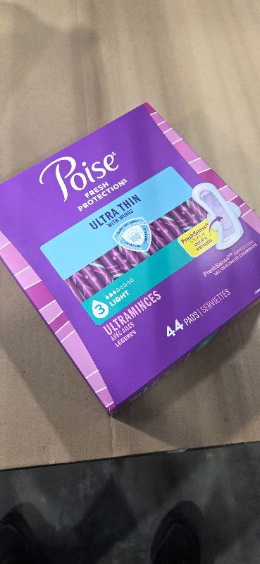 Photo 1 of Poise Ultra Thin Incontinence & Postpartum Pads with Wings for Bladder Leaks, 3 Drop Light Absorbency, Regular Length, 44 Count (Packaging May Vary)