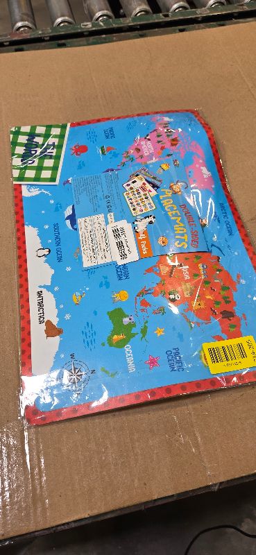 Photo 1 of 4 Pack Placemats for Kids, Non-Slip Washable Table Mats, Double-Sided Reusable Universe, Alphabet, Numbers, Map of USA & World Educational Placemats for Home, Kindergarten, Classroom, Nursery