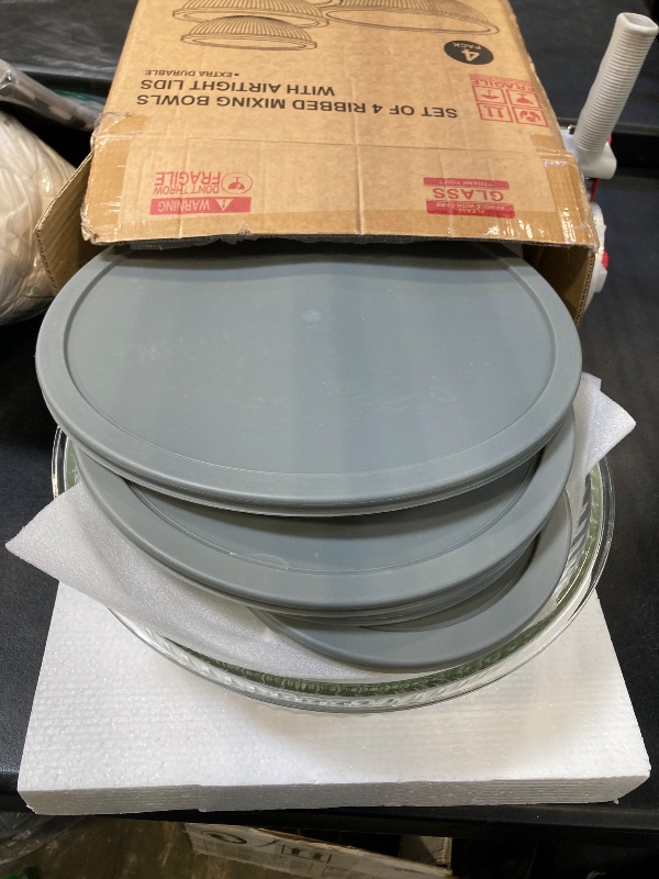 Photo 1 of 8pc Ribbed Glass Mixing Bowls with Leakproof Airtight Lids - BPA-Free Meal Prep Stackable Space Saving Nesting, Kitchen Baking Food Storage & Serving Containers - Microwave, Freezer, Dishwasher Safe. missing 1 bowl 