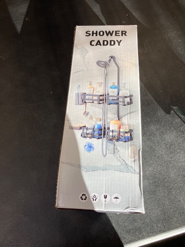 Photo 1 of GAOKASE Aluminum Shower Caddy Hanging, Never Rust Shower Organizer- 4 Levels with adjustable Height 10 Hooks for Razor/Sponge - Rack with Soap Basket (Silver)