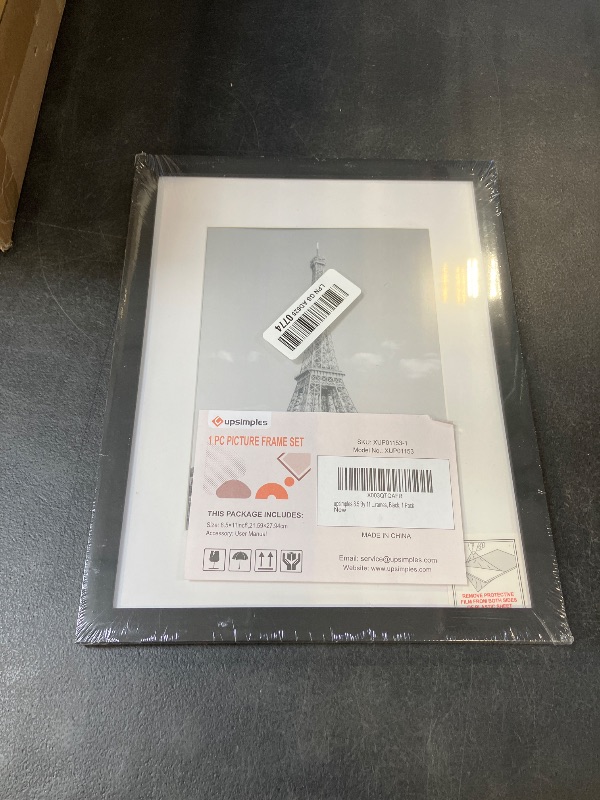 Photo 1 of upsimples 8.5 By 11 Picture Frame, Display Pictures 6x8 with Mat or 8.5 x 11 Without, Wall Hanging Photo Frames, Black, 1 Pack