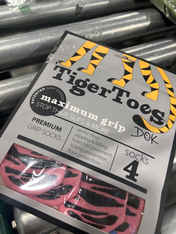 Photo 1 of DOK TigerToes Premium Non-Slip Dog Socks for Hardwood Floors - Extra-Thick Grip that Works Even When Twisted - Prevents Licking, Slipping, and Great for Dog Paw Protection (Sassy Pink, Medium)