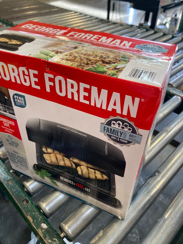 Photo 1 of George Foreman 4-Serving Removable Plate Electric Grill and Panini Press, George Tough Non-Stick Coating, Drip Tray Catches Grease, Black