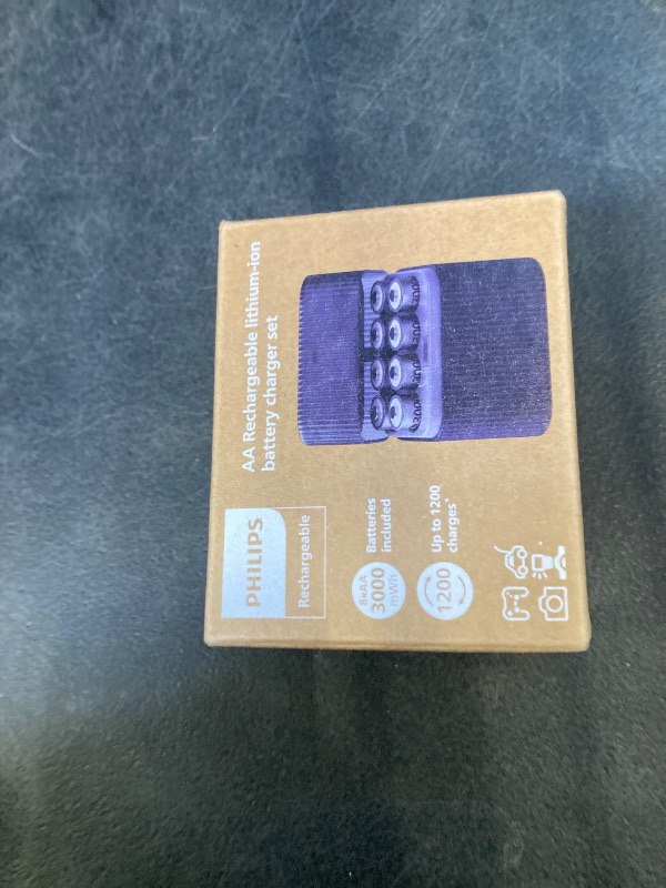 Photo 1 of Philips Rechargeable AA Lithium Batteries with Charger 8 Pack - 1.5V 3000mWh High Capacity Li-ion Double A Batteries 1200 Cycles Fast Charging for Xbox/Blink/Solar Lights