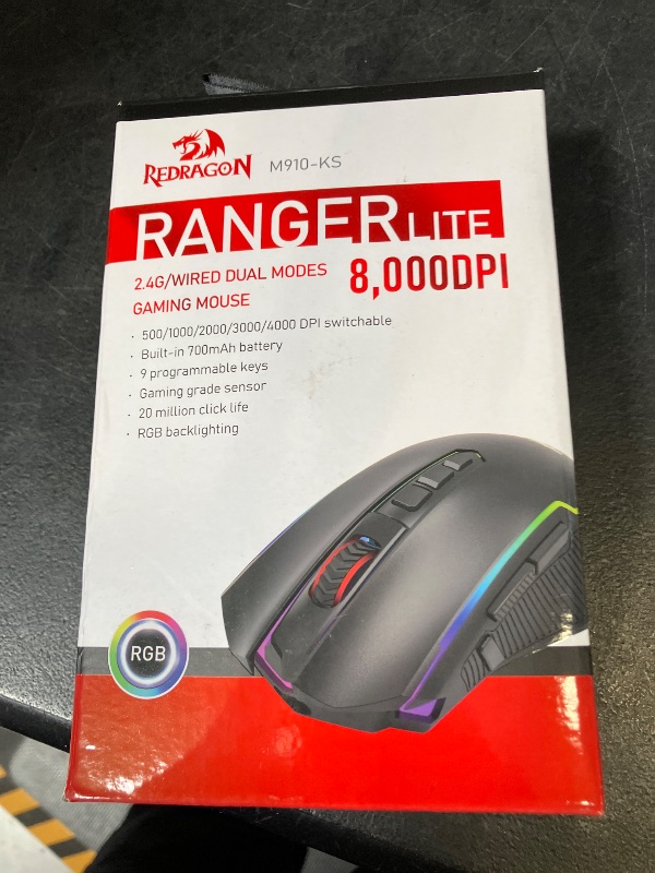 Photo 1 of Redragon Gaming Mouse, Wireless Mouse Gaming with 8000 DPI, PC Gaming Mice with Fire Button, RGB Backlit Programmable Ergonomic Mouse Gamer, Rechargeable, 70Hrs for Windows, Mac Gamer, Black