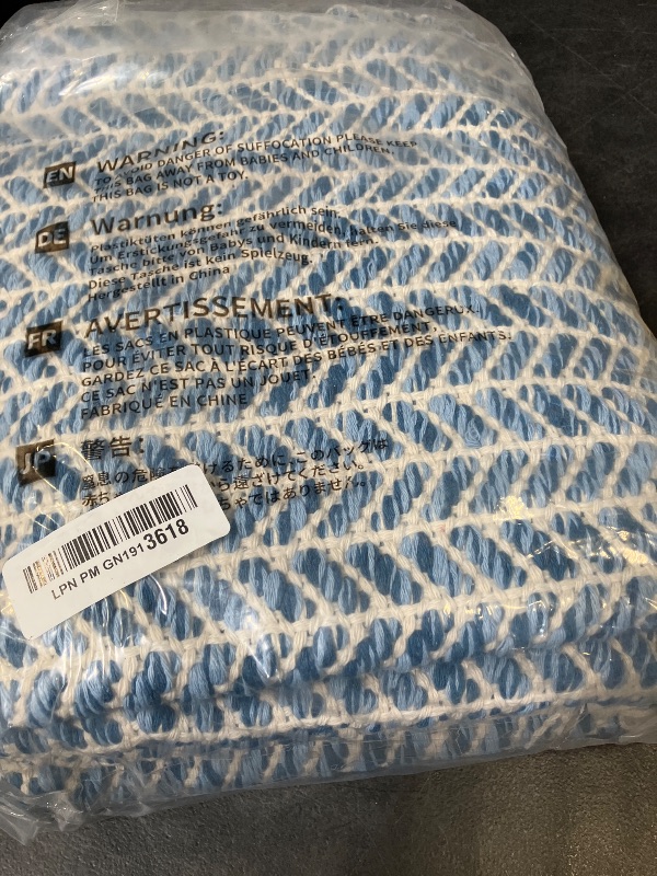 Photo 1 of Lahome Belle Boho Bedroom Rug, 3x5 Blue Office Rug Lightweight Bath Door Mats Indoor Woven Entry Rugs with Tassels, Non Shedding Washable Throw Farmhouse Carpet for Living Room Camper RV