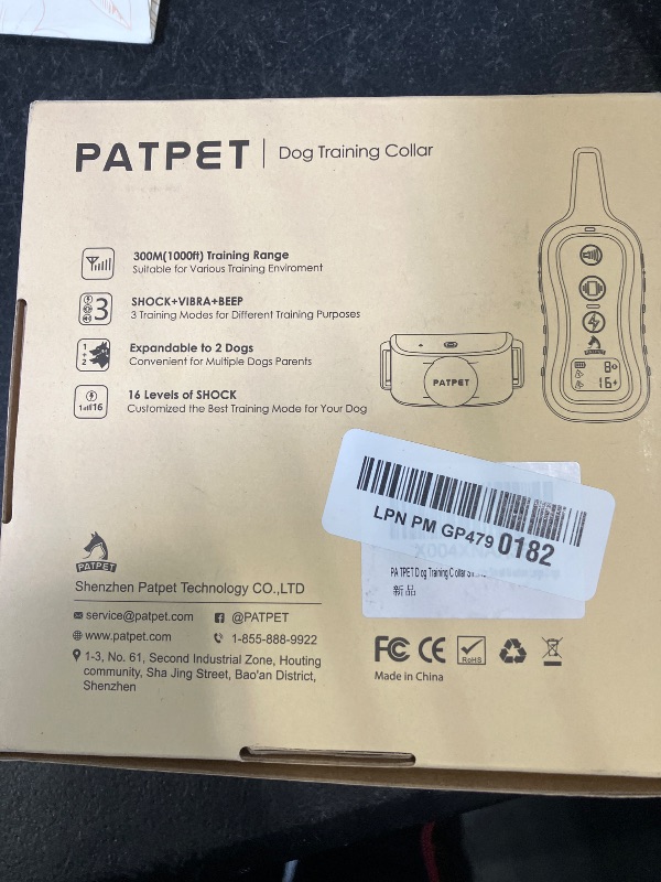Photo 1 of PATPET Dog Training Collar Shock Collar with Remote - 3 Training Modes, Beep, Vibration and Shock, Up to 1000 ft Remote Range, Rainproof for Small Medium Large Dogs