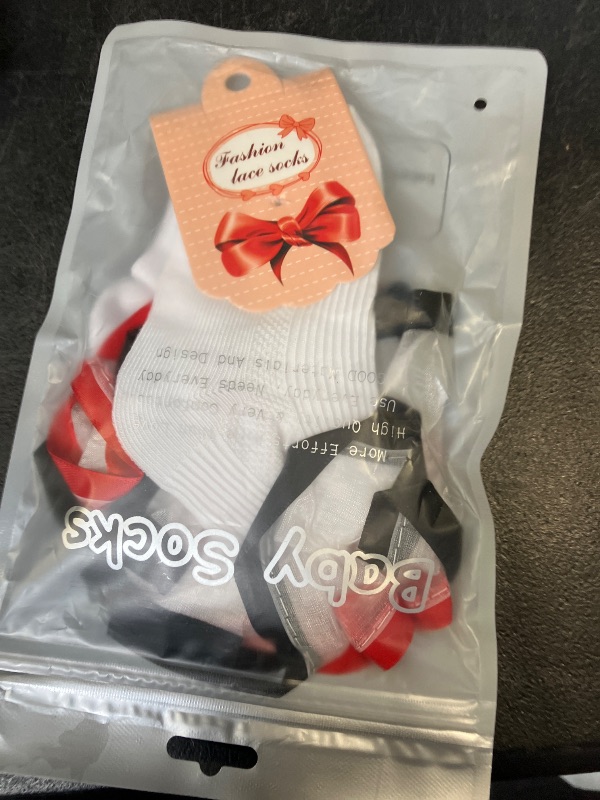 Photo 1 of WBZOTSS Toddler Girls Two Tone Lace Ruffle Socks, Double Turn Cuff Frilly Fancy Dress Socks for Baby Girls Sizes 1T-3T, 4T-6T, 6-8T (US, Age, 1 Year, 3 Years, Red/Black)
