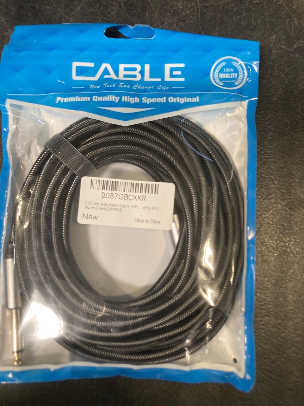 Photo 1 of 6.35mm Instrument Cable 20Ft,Silver Color Premium 6.35mm Mono Jack 1/4" TS Cable Unbalanced Guitar Patch Cords/Instrument Cable Male to Male with Zinc Alloy Housing and Nylon Braid(20Ft/6M)