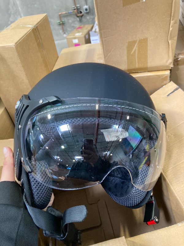 Photo 1 of Yesmotor 3/4 Motorcycle Helmets Retro Open Face Scooters Helmet with Clear Visor for Men and Women- DOT Approved?Matte Black,M?
