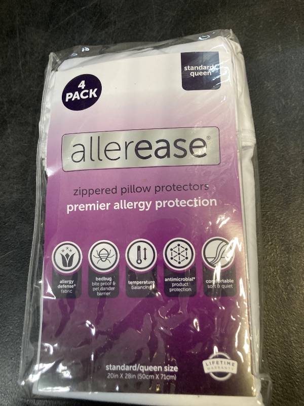 View 2 of Set of 4 Standard/Queen AllerEase Pillow Protectors - Temperature Balancing, Allergist Recommended - Premium Breathable, Zippered Protectors