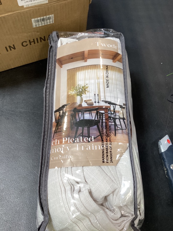 Photo 1 of TWODRAPES Extra Wide Linen Curtains 102 Inches Long 70 Inch Wide for Living Room Bedroom Light Filtering Beige Off White Pinch Pleated Curtains Hooks Rings Back Tab for Sliding Door 1 Panel 70Wx102L