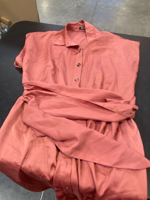 View 2 of BTFBM Dresses for Women Summer Button Short Sleeve Silk Satin Ruched Spring Maxi Dress 2026 Cocktail Party Wedding(Dusty Pink, X-Large)