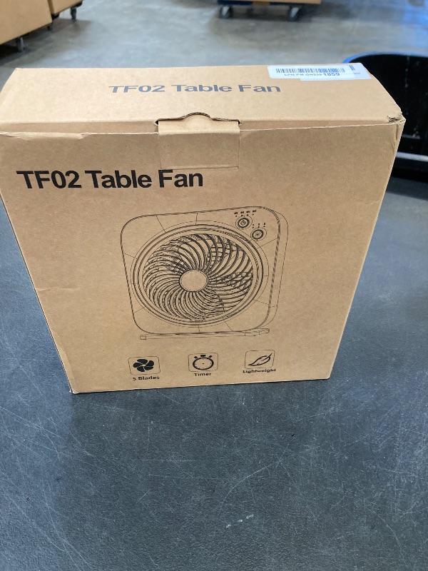Photo 1 of AMACOOL Table Fan, 12 inch Box Fan with 3 Speeds & 8HRS Timer, 270° Pivoting Quiet Air Circulator, Desktop Fan for Bedroom Bathroom Kitchen Office, AC Adapter Included, Co-Branded with Cmyfato-White
