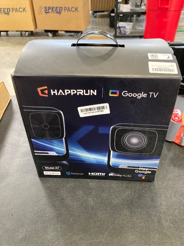 Photo 1 of 2000 ANSI Official Licensed Google TV Outdoor Projector 4K Decoding, Smart Projector with Wifi and Bluetooth, Auto Focus, Dolby Sound, Built-in Apps, HAPPRUN Indoor Home Theater with 270° Stand