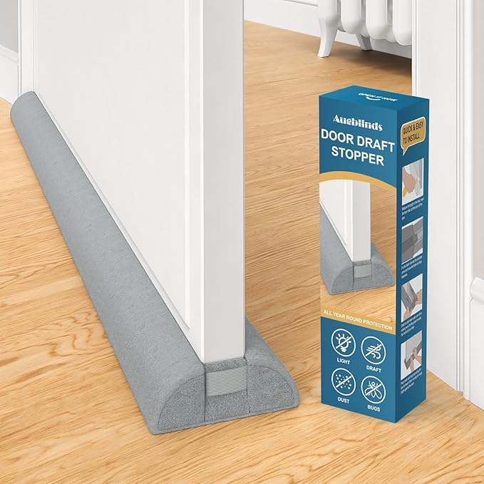 Photo 1 of Augblinds Door Draft Stopper 32 Inch, Under Door Gap Filler Bottom, Adjustable 26'' to 32'' Noise Blocker Soundproof Seal Gap up to 1.7'' Door Sweep, Machine Washable, Grey
