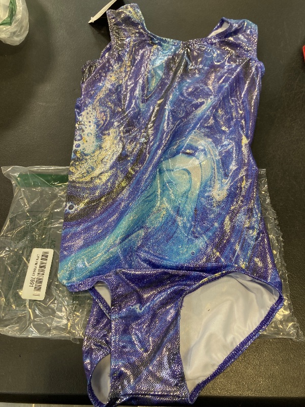 Photo 1 of TFJH E Girls Gymnastics Leotard Sleeveless Racerback Metallic Sparkle One Piece Dance Practice Outfit for Kids- SIZE UNKNOWN
