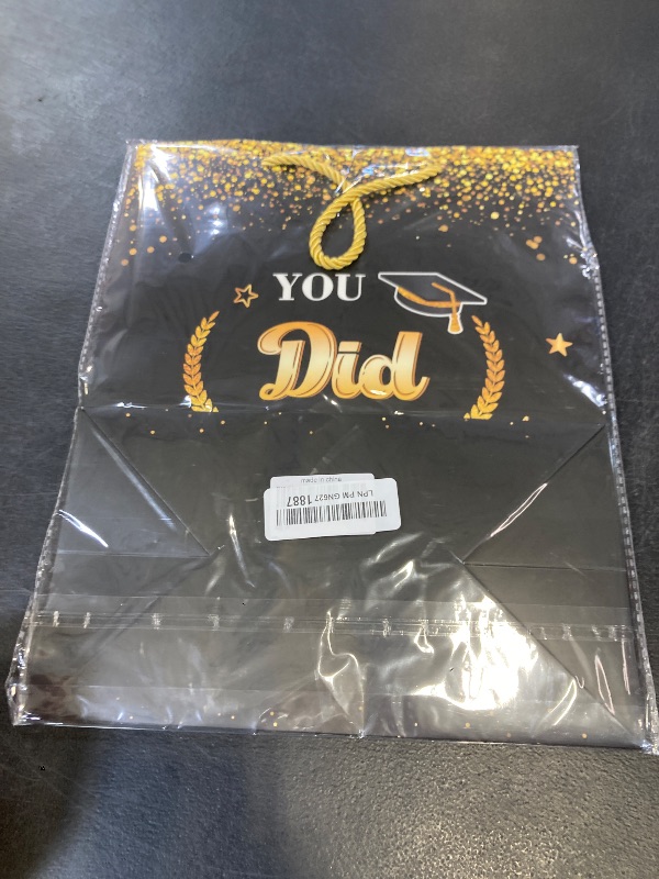 Photo 1 of HEYINSHEN Graduation Gift Bags with Tissue Paper Congrats You Did It Gift Bag Black Gold Congratulations Goodie Bag Congrats Grad Decorations Large Congrats Bag for Graduation Party Ceremony