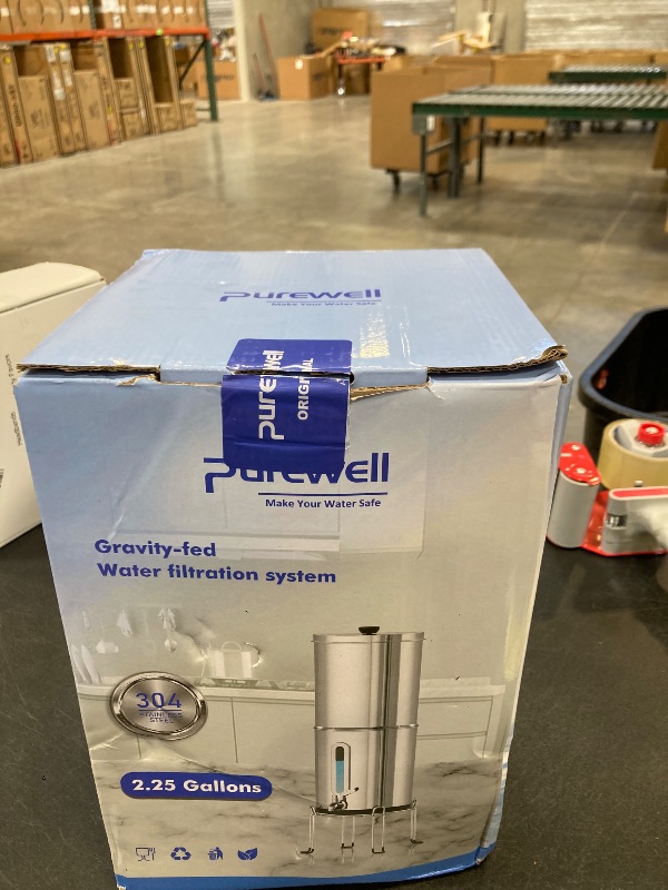 Photo 1 of Purewell 2.25G Gravity Water Filter System with Water Level Window, 3-Stage 0.01?m Ultra-Filtration Stainless Steel Countertop System with 2 Filters and Stand, Reduce 99% Chlorine, PW-KS