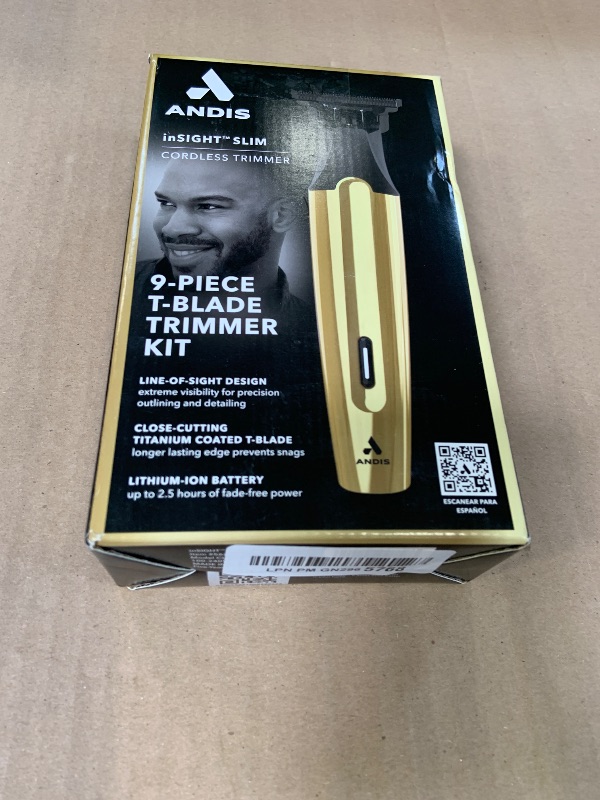 Photo 1 of Andis 562442 Insight Slim Cordless High Powered Rotary Motor Hair Trimmer, 9-Piece Kit, Stainless-Steel T-Blade, Lithium-Ion Battery, Travel Lock, Gold